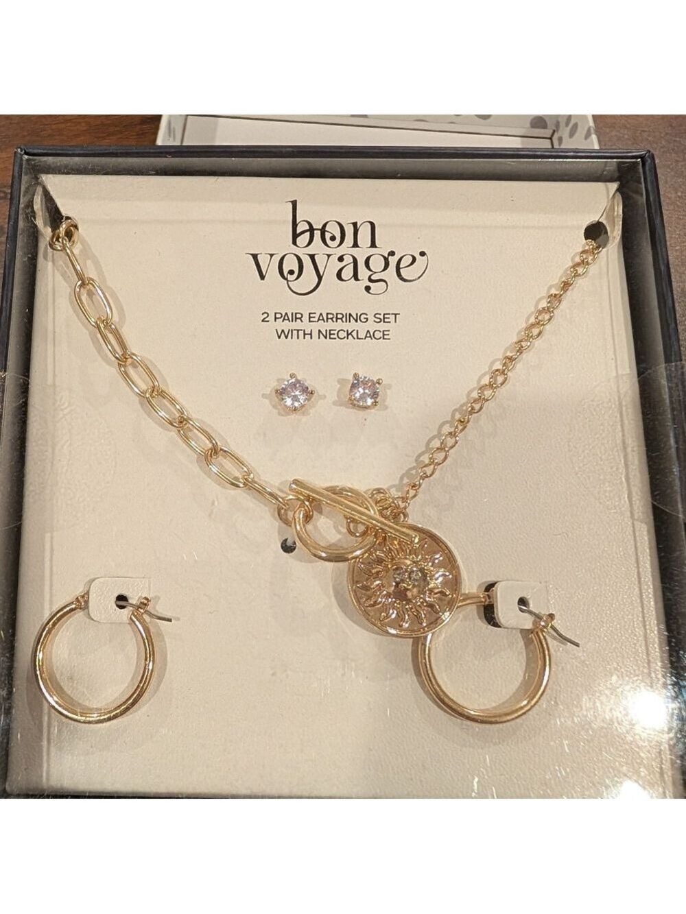 Bon Voyage Gold Tone  Earrings and Toggle Necklace Set